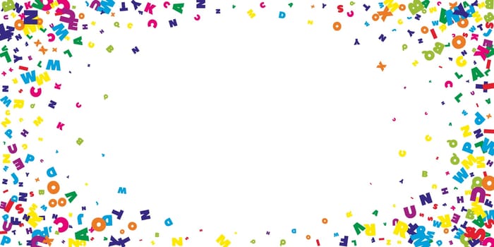 Falling letters of English language. Colorful childish flying characters of Latin alphabet. Foreign languages study concept. Back to school banner .