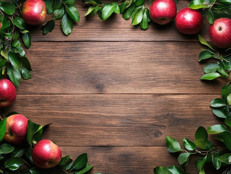 Rustic sukkot background with apples and greenery for seasonal design.