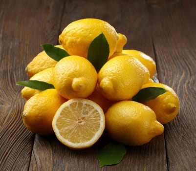 Bunch of Lemons on Dark Wooden Planks, AI generated image