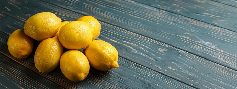 Bunch of Lemons on Wooden Planks with Blank Empty Space, Copy Space, AI generated image