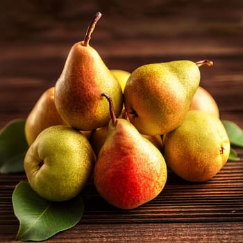 Pile of Pears on Dark Wooden Background, AI generated image