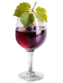 Portuguese Port Wine in small wine glass accompanied by cluster of red grapes and green. Drink isolated on transparent background.