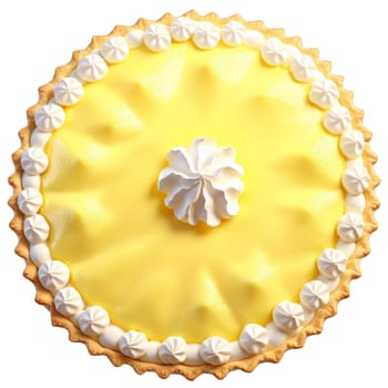 Lemon meringue pie with a flaky crust tangy lemon filling and fluffy meringue peaks dusted. close-up food, isolated on transparent background