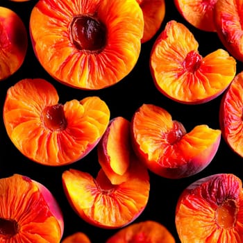Dried peach halves warm orange with a blush of red pirouetting elegantly like ballerinas. Food isolated on transparent background.