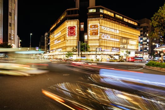 KYOTO, JAPAN - MAY 14 , 2019: The Kyoto Kawaramachi Garden shopping centre at night on Shijo-dori in central Kyoto, Japan