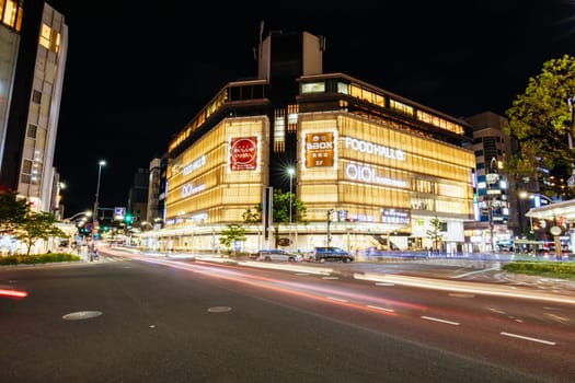 KYOTO, JAPAN - MAY 14 , 2019: The Kyoto Kawaramachi Garden shopping centre at night on Shijo-dori in central Kyoto, Japan