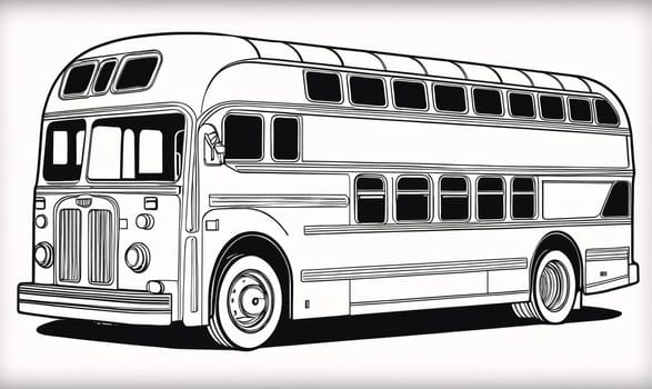 A line drawing of a double-decker bus in black and white. It has a rounded front, large windows, and a single door on the driver's side.