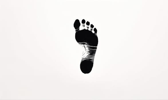 The image shows a black footprint on a plain white background. The footprint is detailed, showing the outline of the toes and arch of the foot.