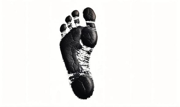A single, black footprint is shown against a plain, white background. The footprint is of a bare foot, and the toes are visible.