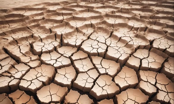 Dry, cracked soil with deep fissures that extend across the surface. The ground is parched and brittle, a clear sign of a lack of water.