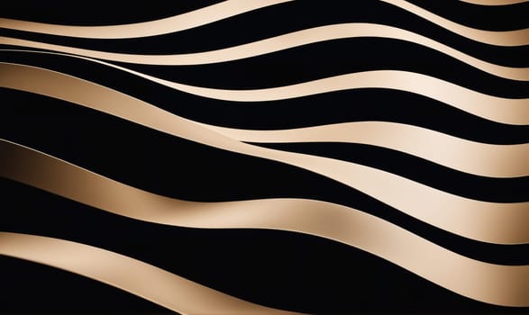 A digital image featuring a series of wavy, metallic gold stripes on a black background. The stripes are slightly raised and create a sense of depth and movement.