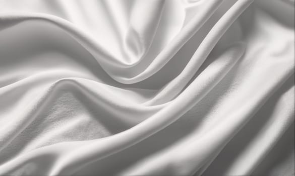 The image shows a white fabric with soft folds and wrinkles, creating a smooth, elegant, and textured surface. The fabric appears to be made of a fine, silky material, possibly satin or silk