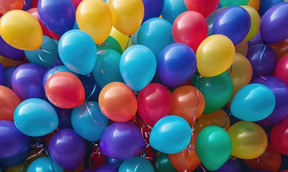 A bunch of colorful balloons in the air. The balloons are of different colors and sizes. Concept of joy and celebration