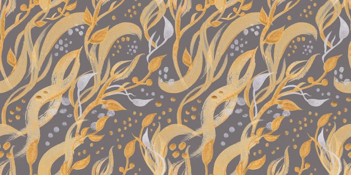 Seamless monochrome watercolor pattern with abstract wildflowers drawn in watercolor