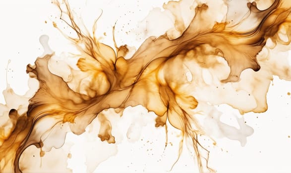 A close-up of brown ink swirling and mixing with white, forming an abstract pattern.