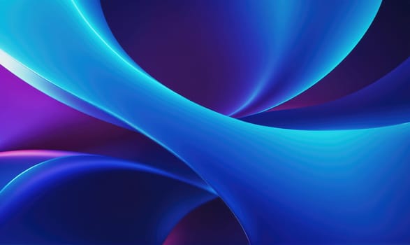 The image features a series of abstract blue and purple shapes that appear to be moving and flowing, creating a dynamic and colorful design.
