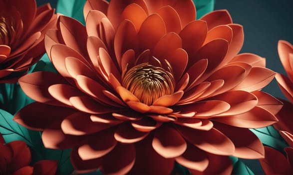 A single, large orange flower with numerous petals, each with a slightly different shape and texture. The flower is in focus, with the background blurred