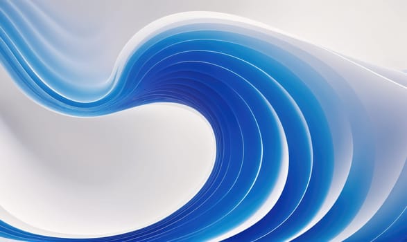 A close-up view of an abstract design featuring layered blue and white waves that curve and blend together, creating a fluid, dynamic pattern.