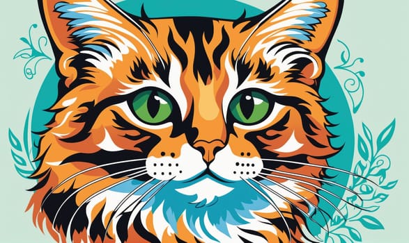A cat with green eyes is staring at the camera. The cat is orange and white with a green nose
