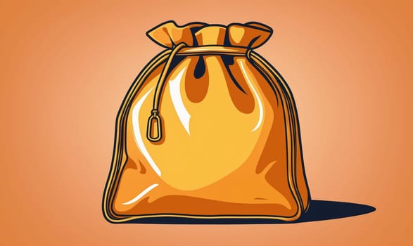 A yellow drawstring bag with a small, round handle sits on a light orange background.