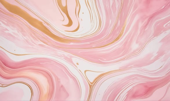 A close-up of a pink and gold abstract painting. The paint is swirled together, creating a beautiful and intricate pattern.