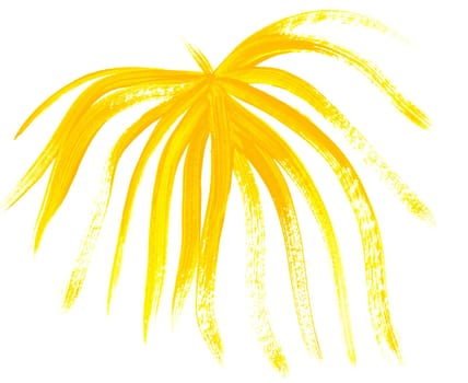 palm leaf painted in gouache with a dry brush isolated on a white background for the design of summer fabrics and other