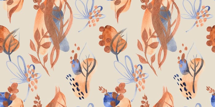 Seamless abstract pattern with gouache painted geometric shapes ovals and dots for textile design and autumn prints