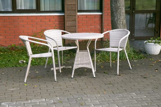 outdoor garden furniture made of artificial rattan. Terrace.Cafes.