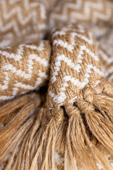 Vertical wallpaper for textile products.Warm wool blankets in autumn colors with rustic bangs. Close up photo. Rustic background