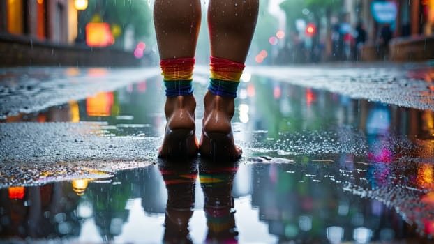 Rainbow Reflections A model of South Asian descent her stockings a prism of colors captured.