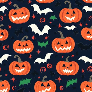 Halloween seamless pattern. pumpkin and black bat decoration..