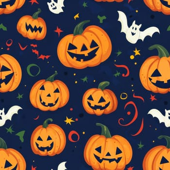 Halloween seamless pattern. pumpkin and black bat decoration..