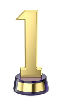 Gold number one trophy on a white background