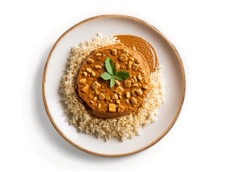 Liboke traditional Congolese dish of fish cooked in spicy peanut sauce served with side. Food isolated on transparent background.