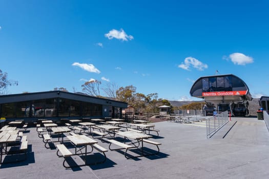 THREDBO, AUSTRALIA - DECEMBER 15 2023: Merritts Gondola setup for mountain biking summer season at Thredbo on a warm summer's day in the Snowy Mountains, New South Wales, Australia