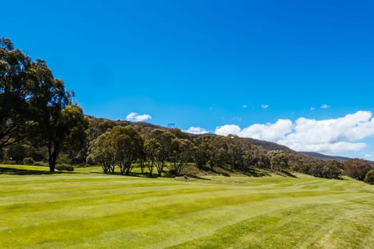 Trails around Thredbo Riover and Thredbo Golf Course in Thredo in the Snowy Mountains, New South Wales, Australia
