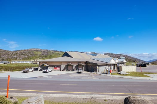 Perisher village views in summer in Kosciuszko National Park, Snowy Mountains, New South Wales, Australia