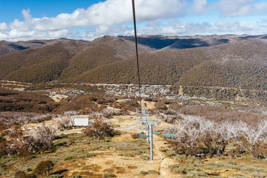 Chairlifts for mountain biking summer season at Thredbo on a warm summer's day in the Snowy Mountains, New South Wales, Australia