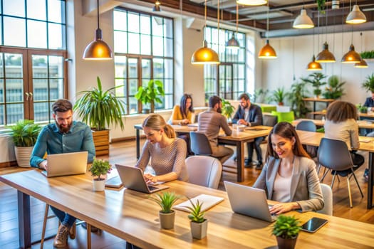 Creative, people and coworking space in office for business on project in company as developer in digital agency. Group, feedback and collaboration in communication, growth or career in brand design. High quality photo