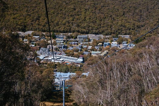 Chairlifts for mountain biking summer season at Thredbo on a warm summer's day in the Snowy Mountains, New South Wales, Australia