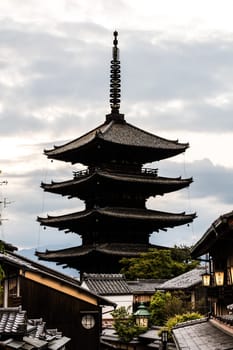 The famous view down Sannen Zaka Street in Higashiyama district in Kyoto, Japan
