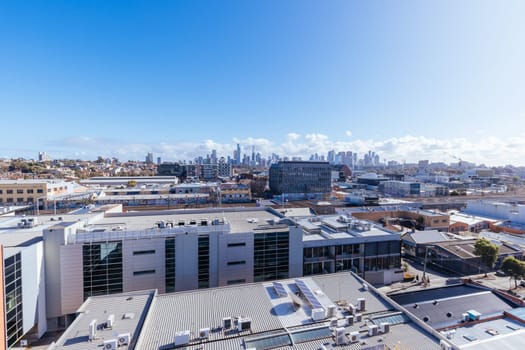 MELBOURNE, AUSTRALIA - JULY 29, 2022: View towards Melbourne skyline from a high rise building in Cremorne in Australia