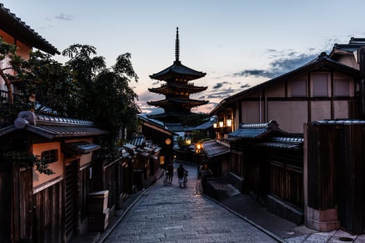 The famous view down Sannen Zaka Street in Higashiyama district in Kyoto, Japan
