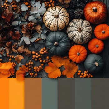 A branch adorned with colorful autumn leaves displays shades of orange, yellow, and red, capturing the essence of fall in a serene natural environment.