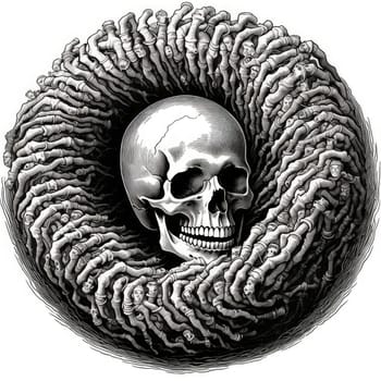 Skull on snake background. Decorative design element, template for sticker, poster, t-shirt, etc. 