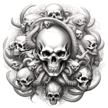Skull on snake background. Decorative design element, template for sticker, poster, t-shirt, etc. 