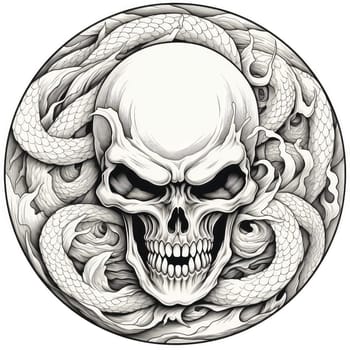 Skull on snake background. Decorative design element, template for sticker, poster, t-shirt, etc. 
