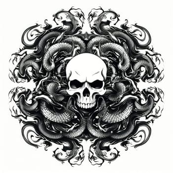 Skull on snake background. Decorative design element, template for sticker, poster, t-shirt, etc. 