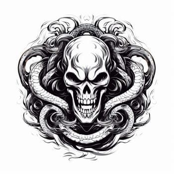 Skull on snake background. Decorative design element, template for sticker, poster, t-shirt, etc. 