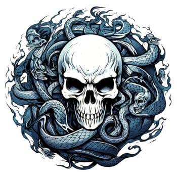 Skull on snake background. Decorative design element, template for sticker, poster, t-shirt, etc. 